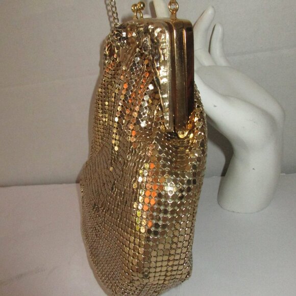 RARE Vintage 1930s Whiting & Davis Figural Face Flower Frame Gold Mesh Purse Bag - Picture 4 of 12